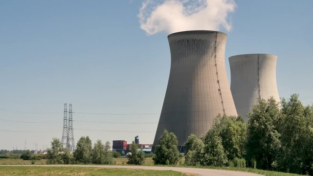 Doel Nuclear Power Station with smoking cooling towers