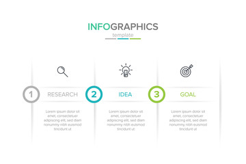 Concept of arrow business model with 3 successive steps. Three colorful rectangular elements. Timeline design for brochure, presentation. Infographic design layout.