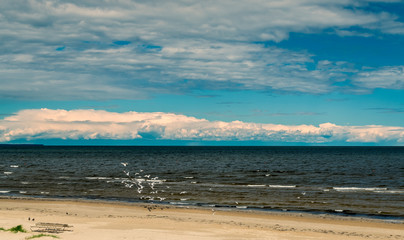 Coastal landscape at summer day, Baltic Sea. Image slightly toned for inspiration of retro style. Summer vacation and travel concept