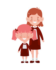 student girls standing smiling on white background