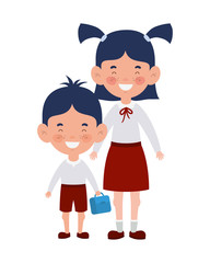 couple students standing smiling on white background