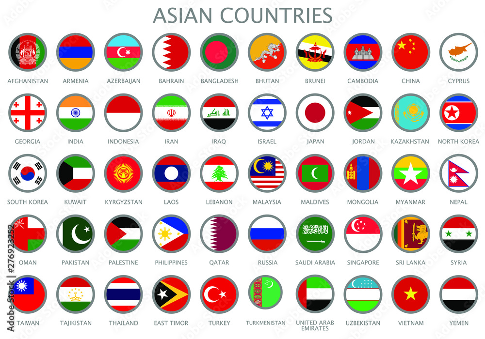 Canvas Prints all national flags of the asian countries in alphabetical order. official colors flags and round des - Canvas Prints