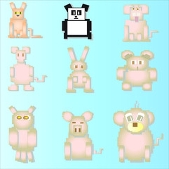 Simple Square Shape Animal Set