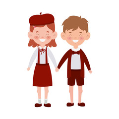 couple students standing smiling on white background