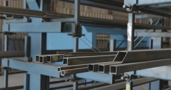 Steel rods in a factory