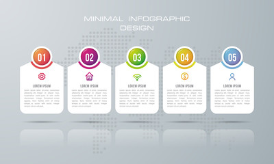 Infographic template with 5 options, workflow, process chart,Timeline infographics design vector can be used for workflow layout, diagram, annual report, web design, steps or processes. - Vector