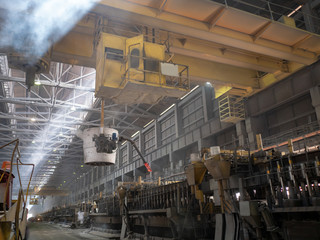 Aluminum plant. aluminum smelting bucket. Safe environmental high-tech processes. Modern smelter....