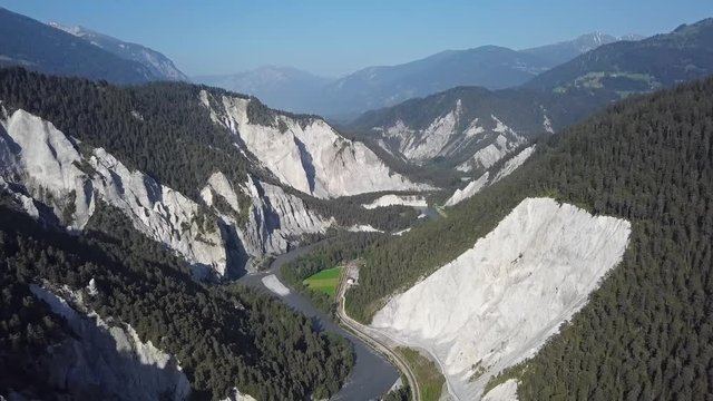Aerial view of Ruinaulta (Rhine Gorge or Swiss Grand Canyon), a canyon created by the Rhine in Graubunden, Switzerland