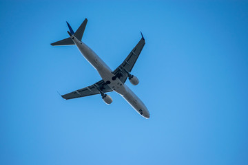 Passenger aircraft in the sky going to land.