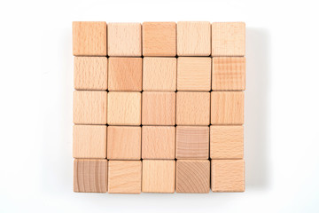 Wooden toy blocks isolated on white background. Clipping path included.