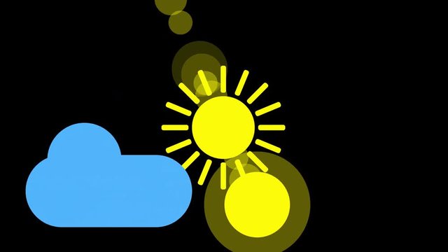 Sunshine and cloud icon animation with black background. Animation with Alpha transparent background for easy use in your video Format: QuikTime. Channels: RGB Alpha. Video Codec: Apple ProRes 4444