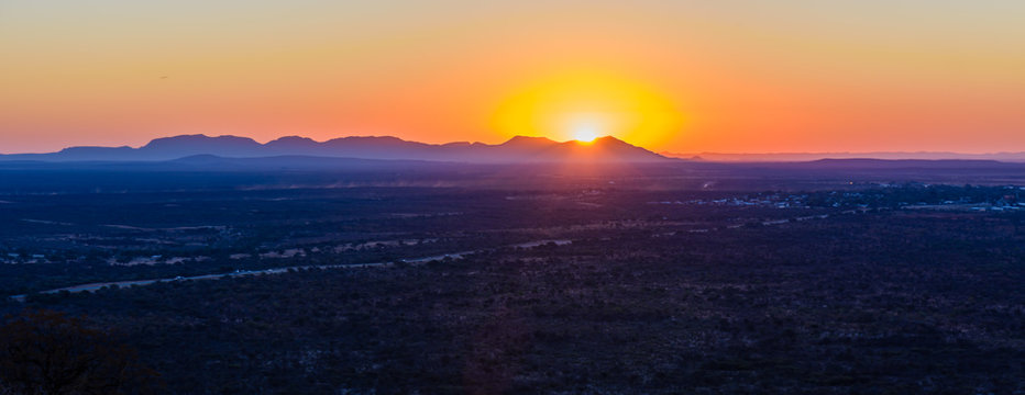 Sunset from a mountain at Otjiwarongo, looking towards Outjo, Namibia