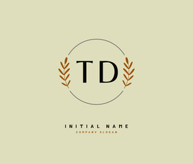 T D TD Beauty vector initial logo, handwriting logo of initial signature, wedding, fashion, jewerly, boutique, floral and botanical with creative template for any company or business.