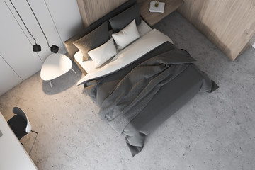 Fototapeta premium Top view of bedroom with table