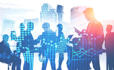 Business people in city, infographics