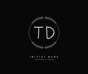 Fototapeta na wymiar T D TD Beauty vector initial logo, handwriting logo of initial signature, wedding, fashion, jewerly, boutique, floral and botanical with creative template for any company or business.