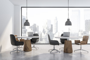 Panoramic coworking white office interior