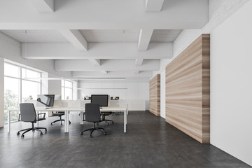 White and wooden open space office interior