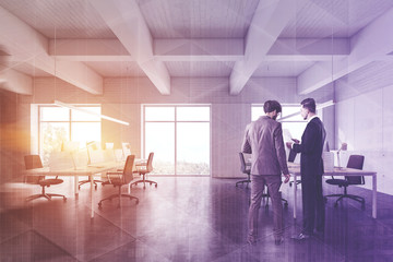 Businessmen in white office interior