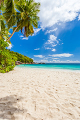 Plakat tropical beach and sea, anse Takamaka, Mahé, Seychelles 
