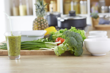 Variety of fresh vegetables and a refreshing cocktail