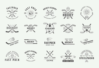 Set of vintage hockey emblems, logos, badges, labels and design elements. Graphic Art. Vector Illustration. - Vector
