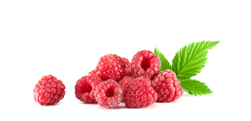 .raspberry with leaves on a white background