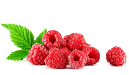 .raspberry with leaves on a white background