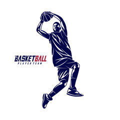 Modern Basketball Sport Silhouette Logo Vector Template. Basketball player slam dunk Design Vector © shuttersport