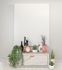 mock up poster granite cabinet and frame.3d rendering