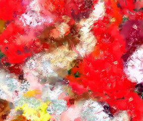 Colorful warm and bright artistic texture background. Oil paint brushstrokes and splashes. Art design pattern. 