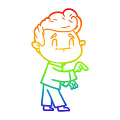 rainbow gradient line drawing happy cartoon man making point