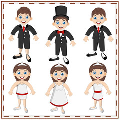 A set of wedding characters. Isolated on white background. Vector illustration.