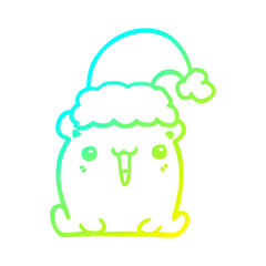cold gradient line drawing cute cartoon bear with christmas hat