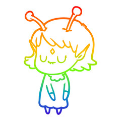 rainbow gradient line drawing cartoon alien girl