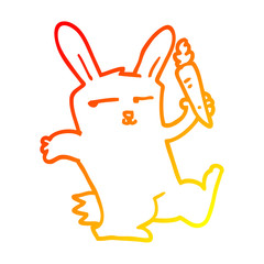 warm gradient line drawing cartoon rabbit with carrot