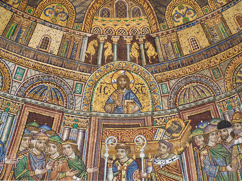 Beautiful mosaics on the outside facade of St Marc cathedral in Venice