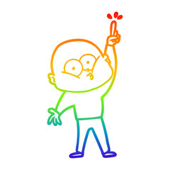 rainbow gradient line drawing cartoon bald man staring