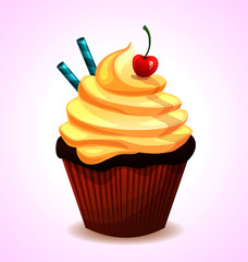 Cupcake, fairy cake. 3d realistic vector icon