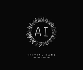 A I AI Beauty vector initial logo, handwriting logo of initial signature, wedding, fashion, jewerly, boutique, floral and botanical with creative template for any company or business.