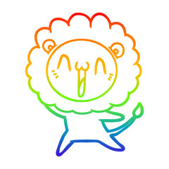rainbow gradient line drawing happy cartoon lion