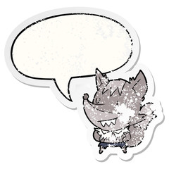 cartoon halloween werewolf and speech bubble distressed sticker