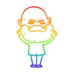 rainbow gradient line drawing cartoon man with beard frowning