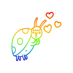 rainbow gradient line drawing cute cartoon ladybug in love
