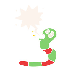 cartoon frightened worm and speech bubble in retro style