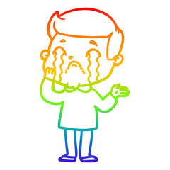 rainbow gradient line drawing cartoon man crying