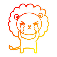 warm gradient line drawing cartoon crying lion