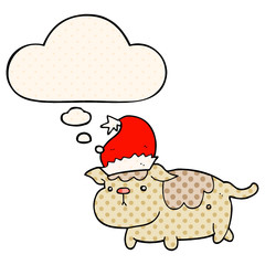 cute christmas dog and thought bubble in comic book style
