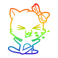 rainbow gradient line drawing cartoon cat