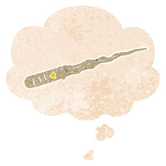 cartoon magic wand and thought bubble in retro textured style